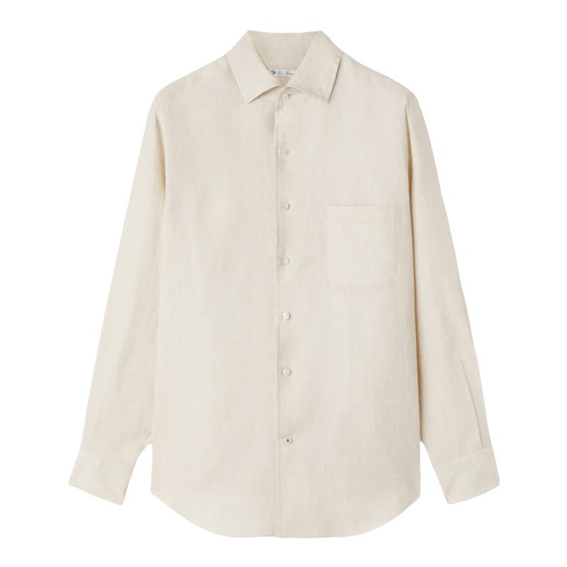 Loro Piana/诺悠翩雅男装商务休闲尖领长袖白色亚麻衬衫
