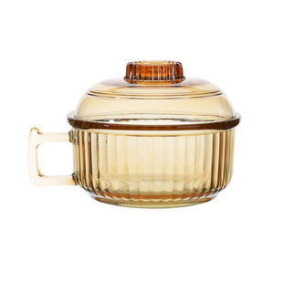 泡面玻璃碗带把手防烫家用微波炉耐高温带盖大容量透明专用泡面碗