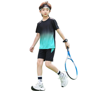 儿童速干运动套装男童夏季羽毛球网球服大童户外跑步训练短袖夏装