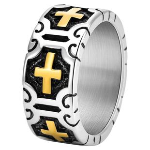 祥饰帝欧美时尚钛钢十字架戒指男款简约潮流个性百搭奢华饰品指环