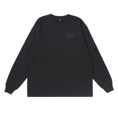 Makemore质感烫钻假两件长袖男