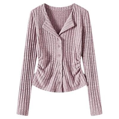 百家好法式气质粉色针织开衫女