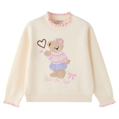 PawinPaw卡通小熊童装25年冬季新款女童圆领毛衣宽松可爱百搭