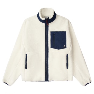 roaringwild a arch 咆哮野兽 白色立领摇粒绒拉链美式夹克外套男