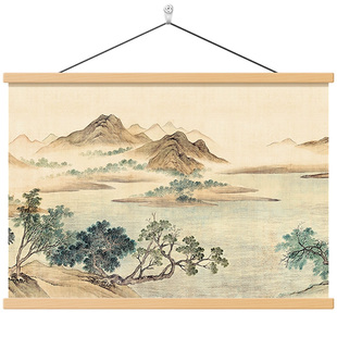 宋式美学山水中式复古艺术感挂画中古风客厅背景墙装饰画湖山春暖
