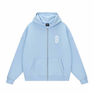 BONELESS基础B字印花拉链开衫连帽卫衣美式高街男女秋冬帽衫外套