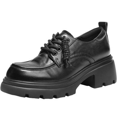 百丽复古厚底牛津鞋女商场春新款乐福黑色小皮鞋深口单鞋E9N1DAM6