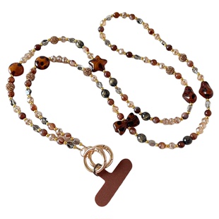 漂亮手机挂链高级精致水晶链条特别好看豹纹串珠斜挎可背防丢链名媛富家千金包包挂饰爆闪背带女小众轻奢风壳