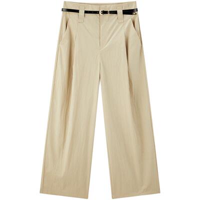 太平鸟女装夏季高腰显瘦棉感阔型直筒裤轴杆休闲长裤A1GBF2517