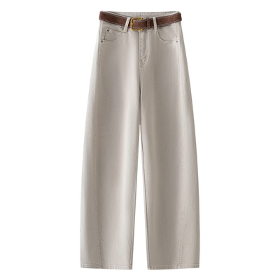 雅鹿卡其色软牛仔弯刀裤2026新款