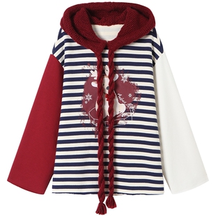 【丁程鑫同款】ANDREA MARTIN冬新款小熊印花针织拼接连帽卫衣