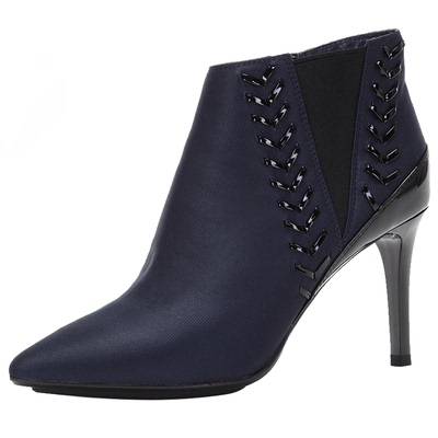 拼接拉链尖头高跟切尔西靴