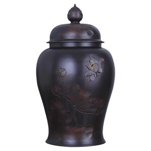 建水紫陶浮雕将军罐大号茶叶缸