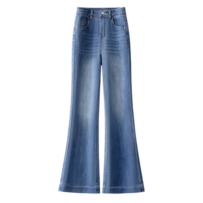 高腰直筒牛仔裤女夏季2026新款薄款微喇阔腿裤窄版喇叭裤超薄裤子