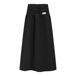 SHRO ENRO春季新款摩登轻甜高腰褶皱层次感优雅风设计A字半身裙女