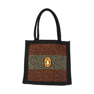 企鹅兰登黑色手提袋 企鹅托特包大容量上班上课通勤郊游野餐阅读个性文艺硬挺14寸电脑 出版社文创周边阅品单肩挎包帆布袋