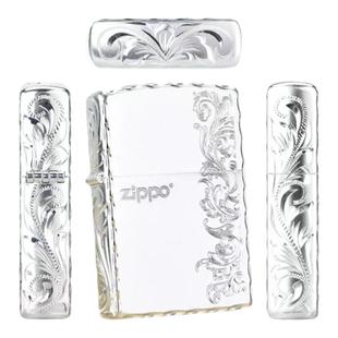 zippo防风打火机正品镀银精雕繁花zippo煤油定制刻字创意父亲节
