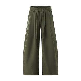 it :5cm/FIVECM黑色褶皱西裤男老钱风阔腿裤子垂感直筒弯刀休闲裤