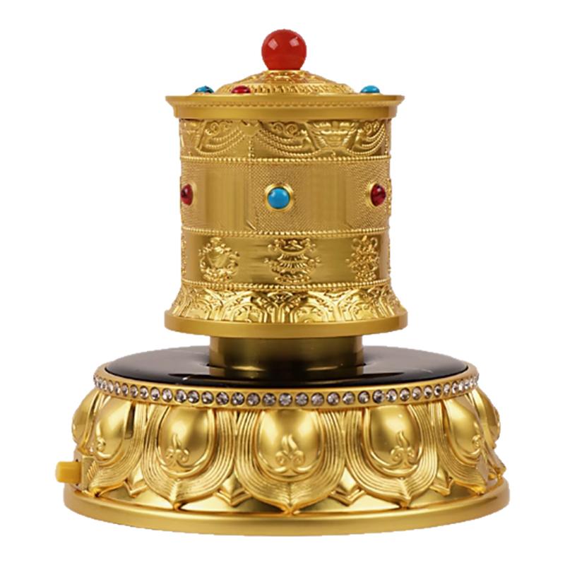 藏式家用合金电动转筒六字八吉祥车载香薰太阳能静音汽车装饰摆件