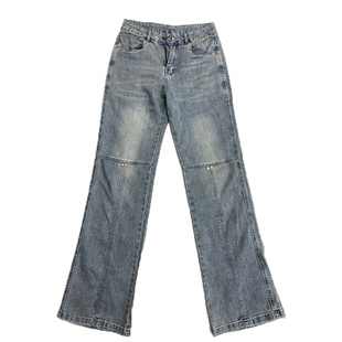 男款夏季美式工装裤宽松直筒裤薄款松紧抽绳痞帅高级感微喇牛仔裤