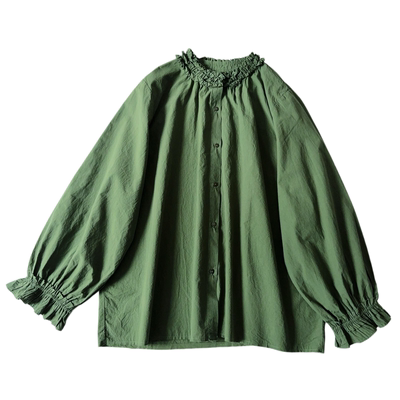 衬衫熊姑娘日系甜美风木耳边宽松百搭小众棉布长袖上衣女06591209