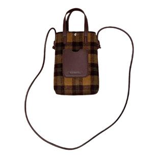 格纹呢料小方包女款单肩斜挎手机包2025新款秋冬迷你高级手提包