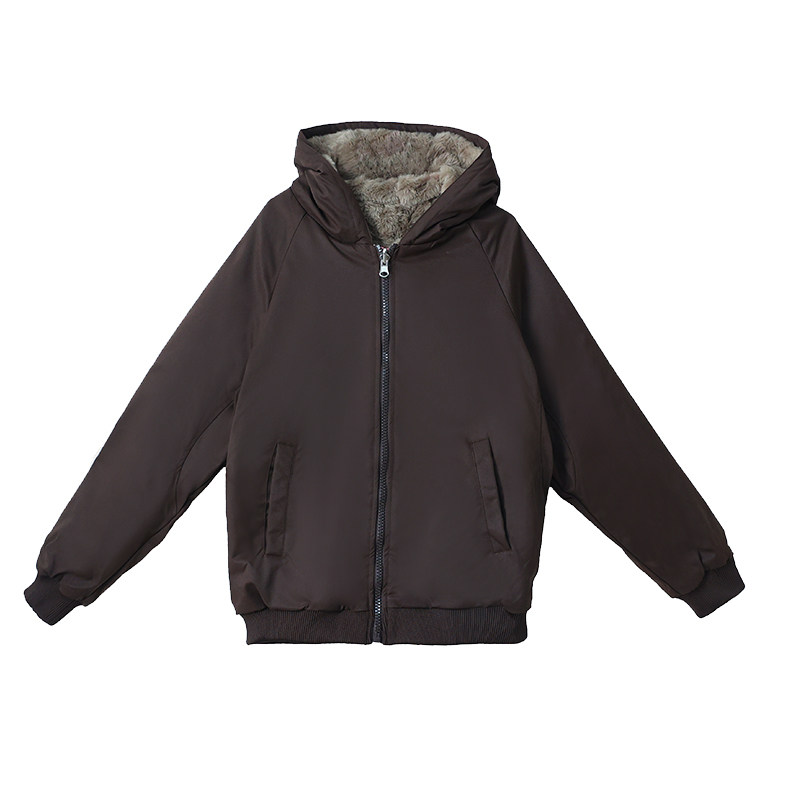 慵懒风双面穿连帽短款棉服女冬季新款宽松加厚保暖派克服棉衣外套