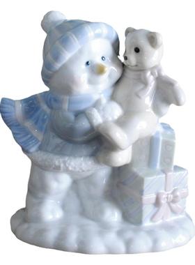 百亩家复古手绘陶瓷圣诞节装饰品可爱雪人小熊信箱小鸟摆件小礼物