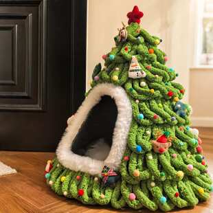 猫尾巴线diy圣诞树猫窝手工编织封闭式安全感窝冬季天保暖宠物窝