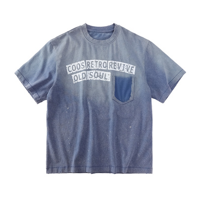 补丁队美式做旧字母短袖T恤男士