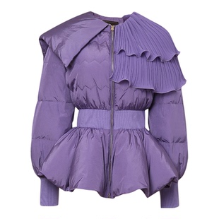 2025冬新款欧美时尚荷叶灯笼袖短款羽绒服