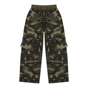 eihey诶嘿春季复古美式工装帅气迷彩裤女宽松阔腿裤长裤抽绳卫裤