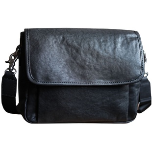 品质男士真皮单肩斜挎包原创小众方形日常通勤男包植鞣皮休闲背包