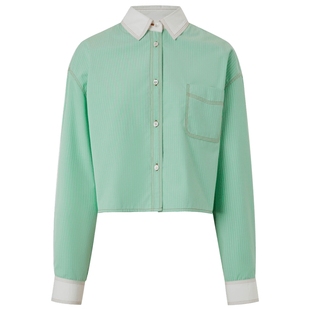 IIIVIVINIKO2025春新款休闲清爽绿色条纹撞色衬衫女B510403105A