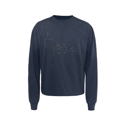 JCAESAR LONG SLEEVES斑点狗做旧印花长袖 水洗落色 点状胶印