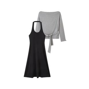 三福连衣裙套装2026新款春季气质挂脖吊带裙上衣两件套女装514421