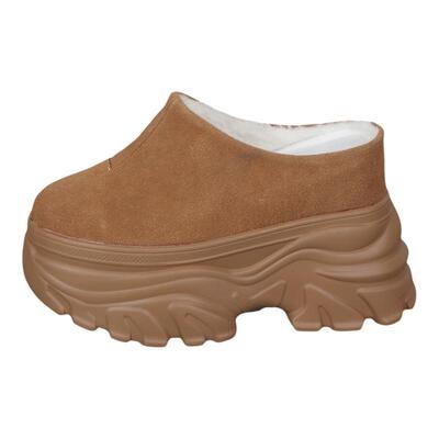 厚底增高12CM勃肯鞋一脚蹬半拖鞋女冬加绒小个子10cm松糕跟穆勒鞋