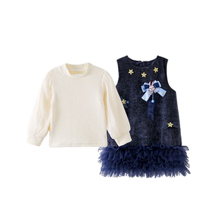 拉夏贝尔女童公主裙套装2026新款秋装洋气连衣裙女宝背心裙两件套