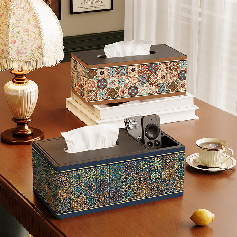 美式复古纸巾盒家用客厅抽纸盒遥控器茶几收纳盒多功能大号纸巾盒
