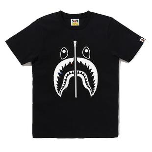 BAPE女装秋冬鲨鱼拉链印花钻饰纯色短袖T恤210077L