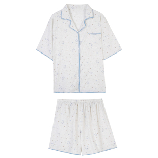 馨帮帮Homedress 夏季新款星星印花短袖睡衣亲肤舒适家居服套装女