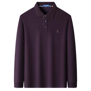 [丝光羊毛]梦特娇男士长袖Polo衫25秋冬格纹翻领商务中年高端T恤J