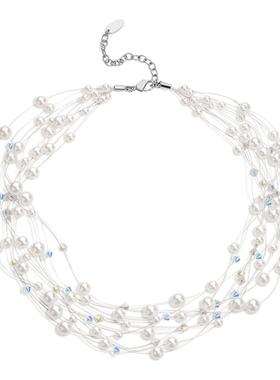 小希子同款 iKiCo新款重工银河满天星多层珍珠项链女轻奢小众饰品