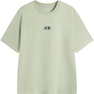 李宁短袖男士官方春夏半袖简约盐系情侣装黑色体恤纯棉运动T恤女