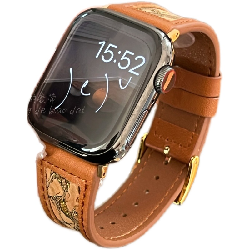 环保软木真皮镂空休闲男女适用于s789代applewatch56SE静静的表带