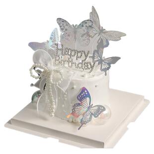仙女蛋糕装饰珍珠蝴蝶结摆件幻彩蝴蝶钻石字母女神生日快乐插件