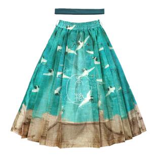 本格汉服女童古风春夏改良日常汉服儿童马面裙套装瑞鹤图中国风