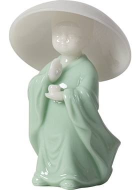 新中式陶瓷小和尚茶漏斗笠摆件