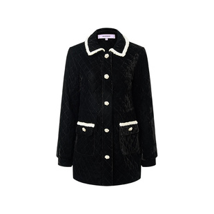 MAXRIENY法式复古丝绒收腰X型外套赫本风25冬款小香风气质感棉服