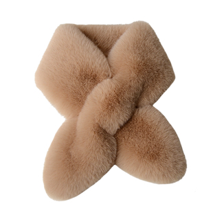 獭兔整皮毛绒围巾男女秋冬季学生心形交叉围脖仿兔毛纯色双面加厚